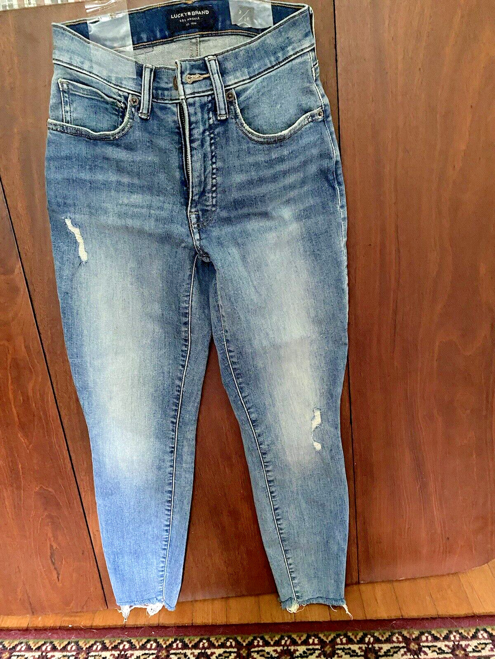 Lucky Brand Jeans Women 2/26 Blue High Rise Crop Mini Boot Bridgette Distressed